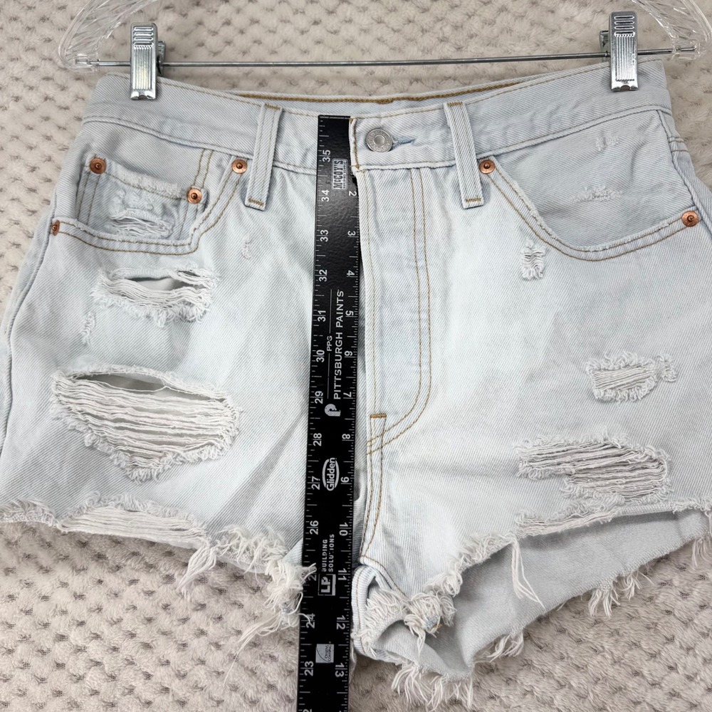 Levis 501 Original Denim Shorts Womens 28 Light Wash Distressed High Rise Button - Picture 4 of 10